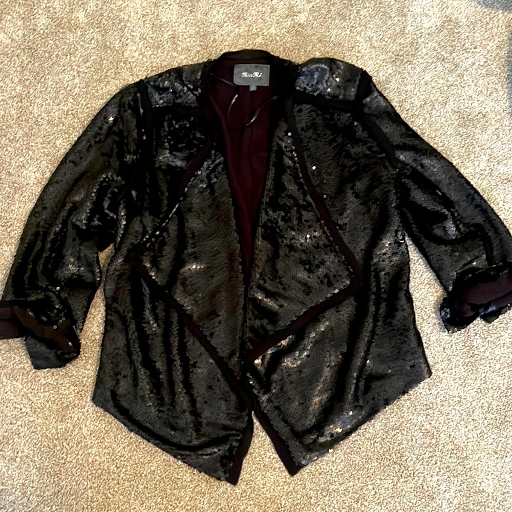 NWOT Miss Me Sequin Open Front Jacket S